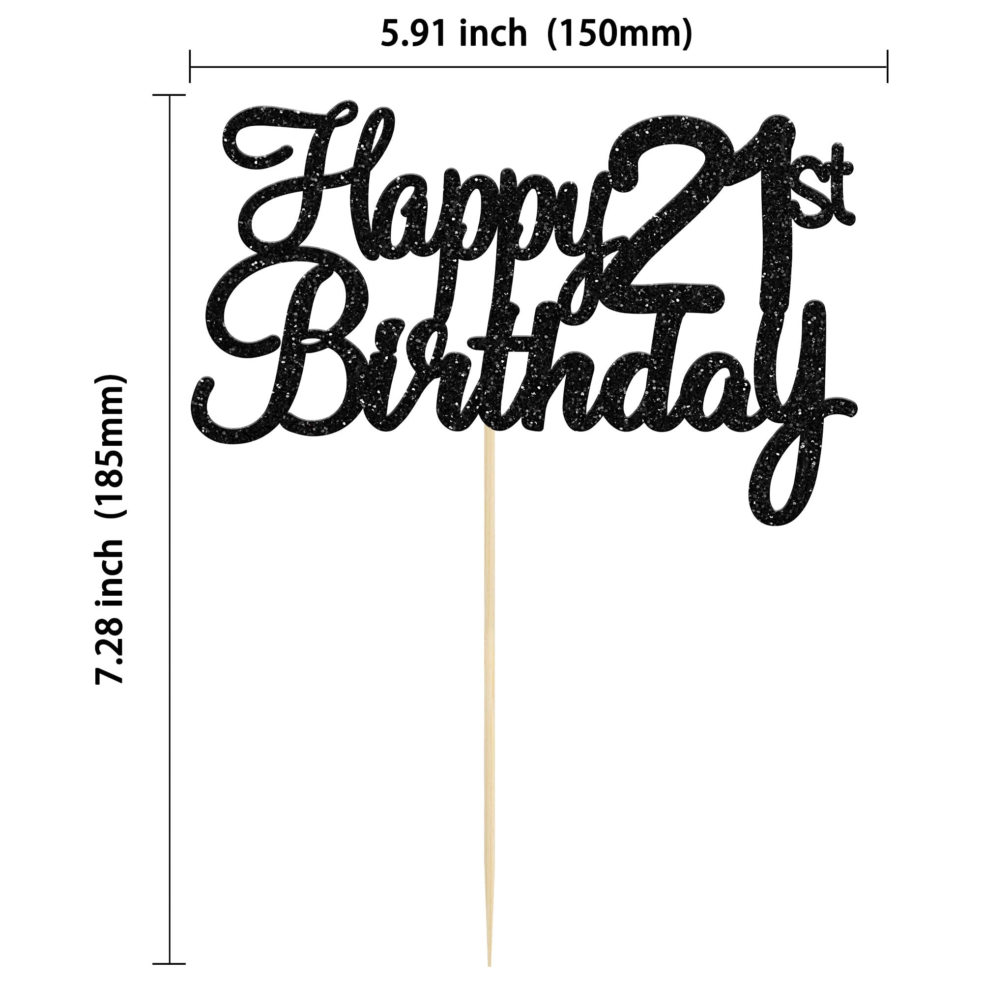 Gyufise black glitter 21st cake topper adds chic sparkle to desserts.
