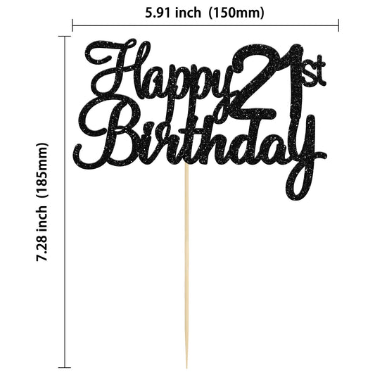 Gyufise black glitter 21st cake topper adds chic sparkle to desserts.