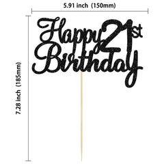 Gyufise black glitter 21st cake topper adds chic sparkle to desserts.