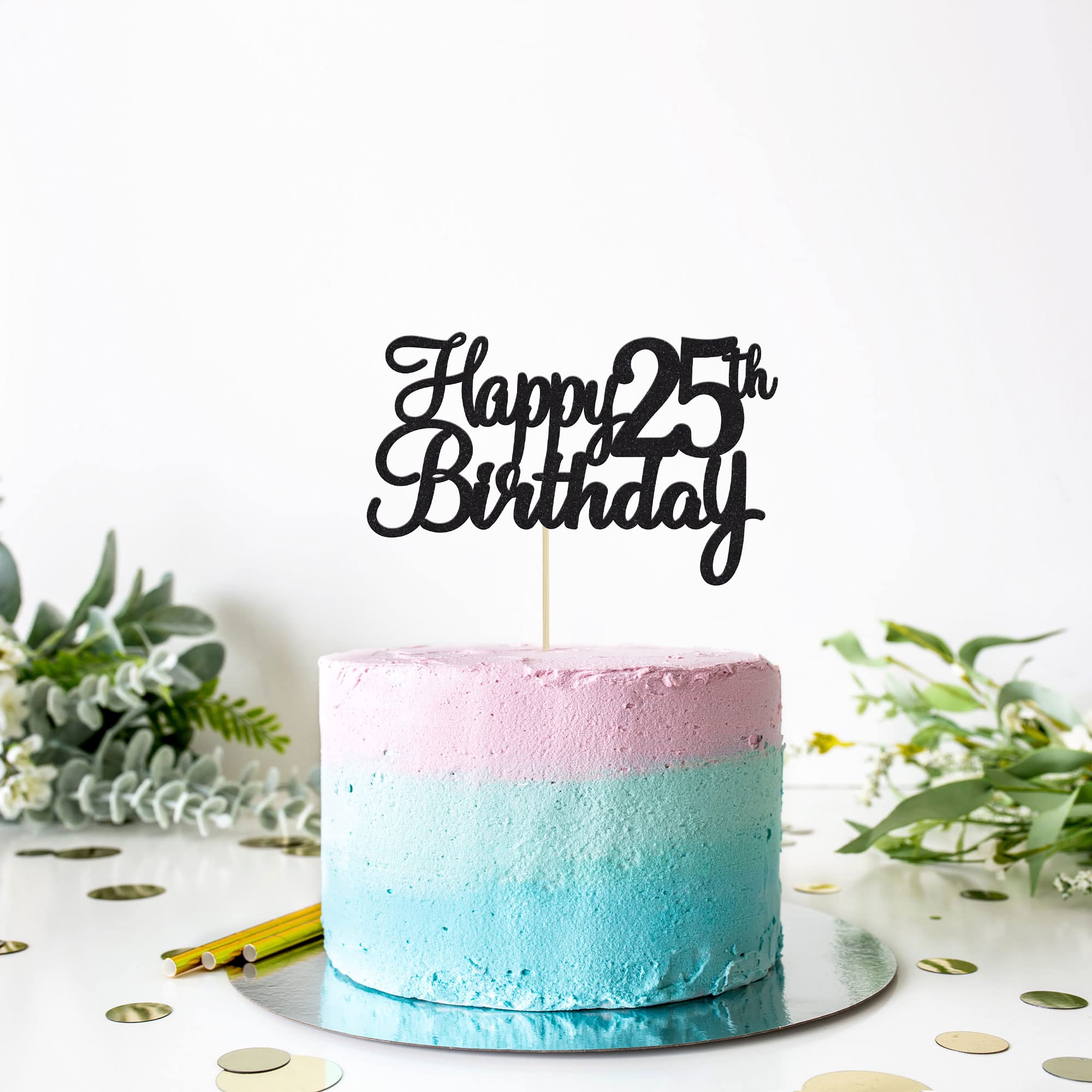 Gyufise Black glitter cake topper adds a bold 25th birthday accent.