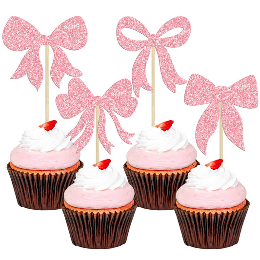 Gyufise pink bow cupcake toppers for quick cake decorating.