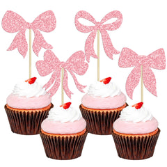 Gyufise pink bow cupcake toppers for quick cake decorating.