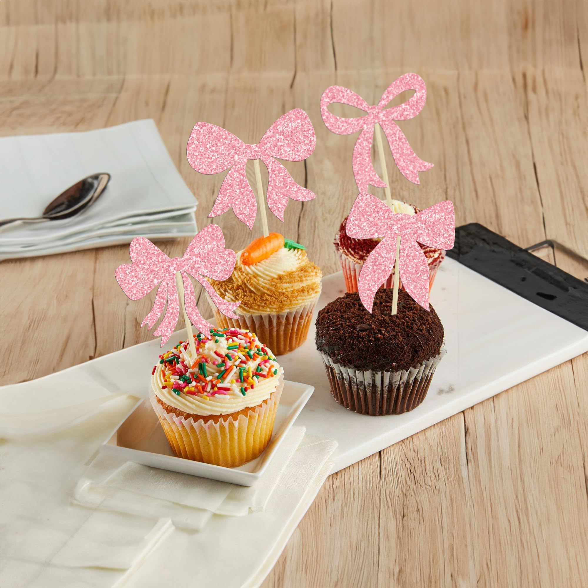 Bowknot party decor toppers for cupcakes and desserts.