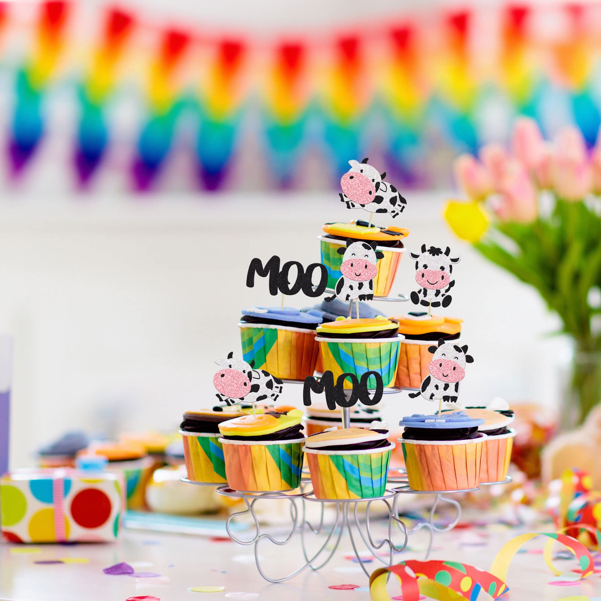 Gyufise cow cupcake toppers farm-theme party decor