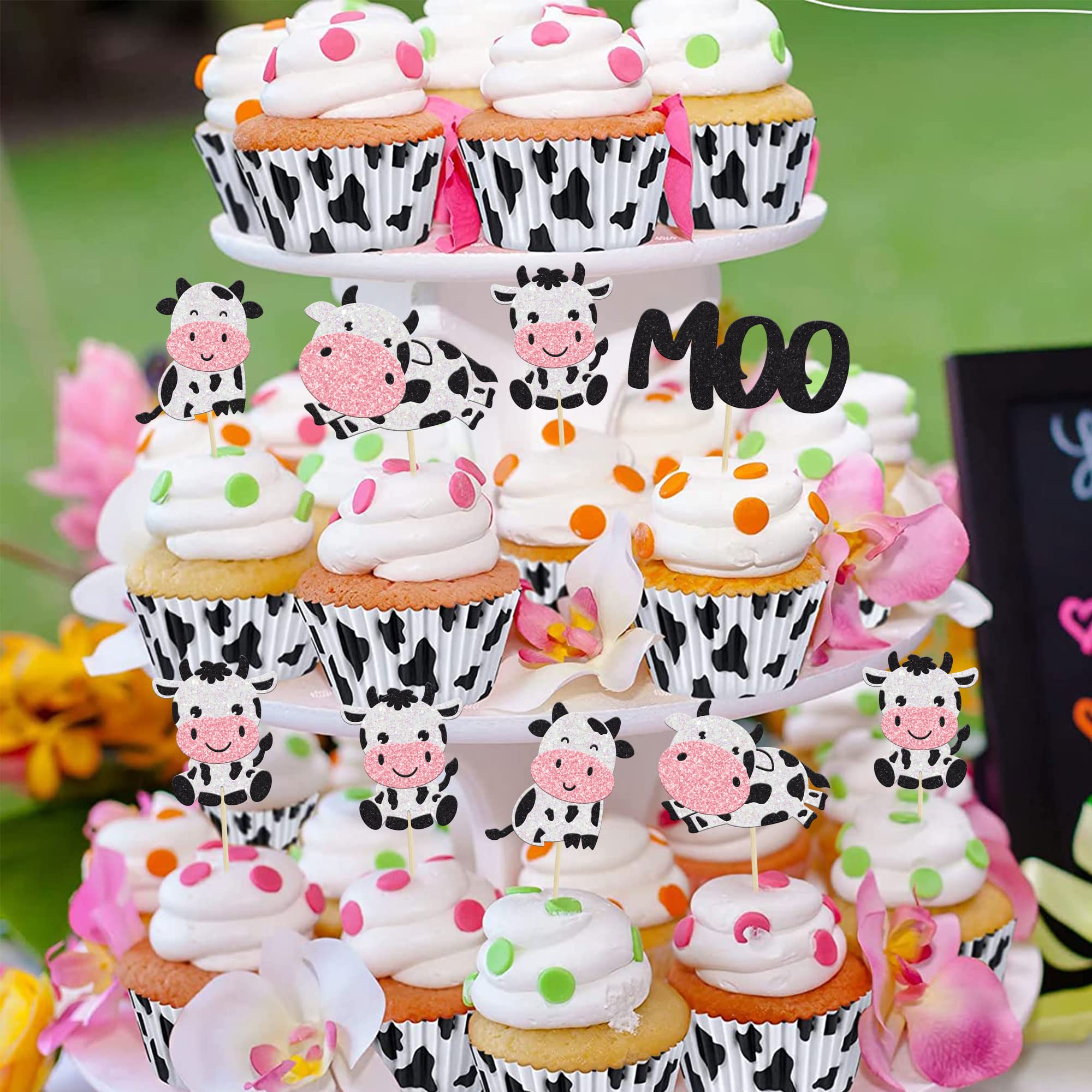 Gyufise cow cupcake toppers for kids birthday party desserts
