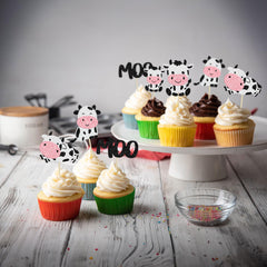 Gyufise cow cupcake toppers 24 pieces packaging and display