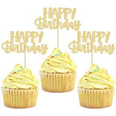 Gyufise cupcake toppers with gold glitter add festive cake flair.
