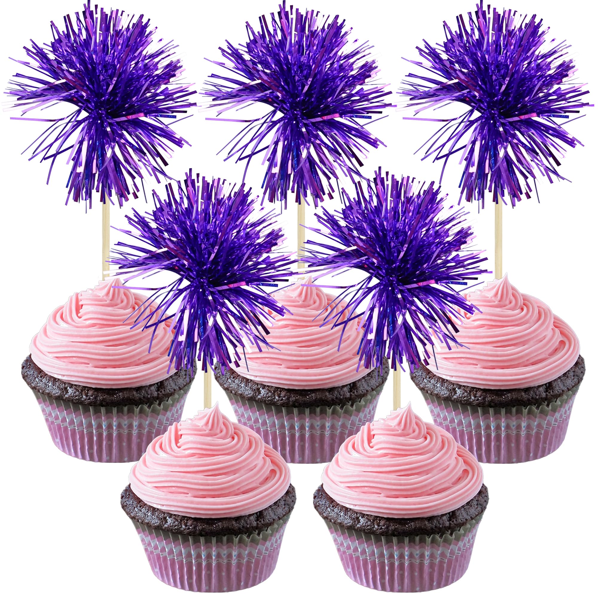 Gyufise foil firework toppers assembled on cake for instant celebration decor.