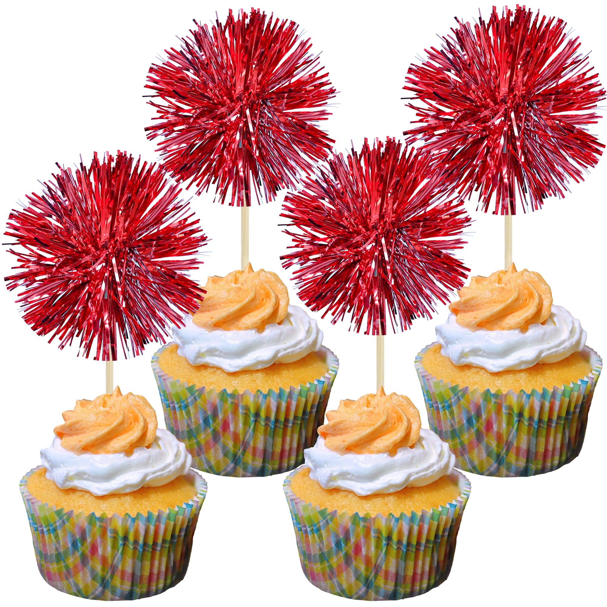 Gyufise dark red foil firework cupcake toppers decorate cakes and desserts