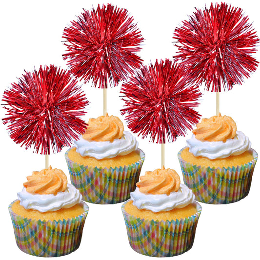 Gyufise dark red foil firework cupcake toppers decorate cakes and desserts