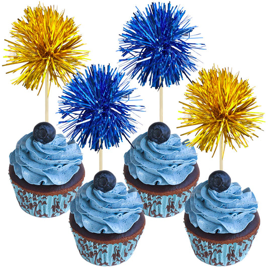 Gyufise foil firework cupcake toppers assembled for easy insertion and party sparkle.