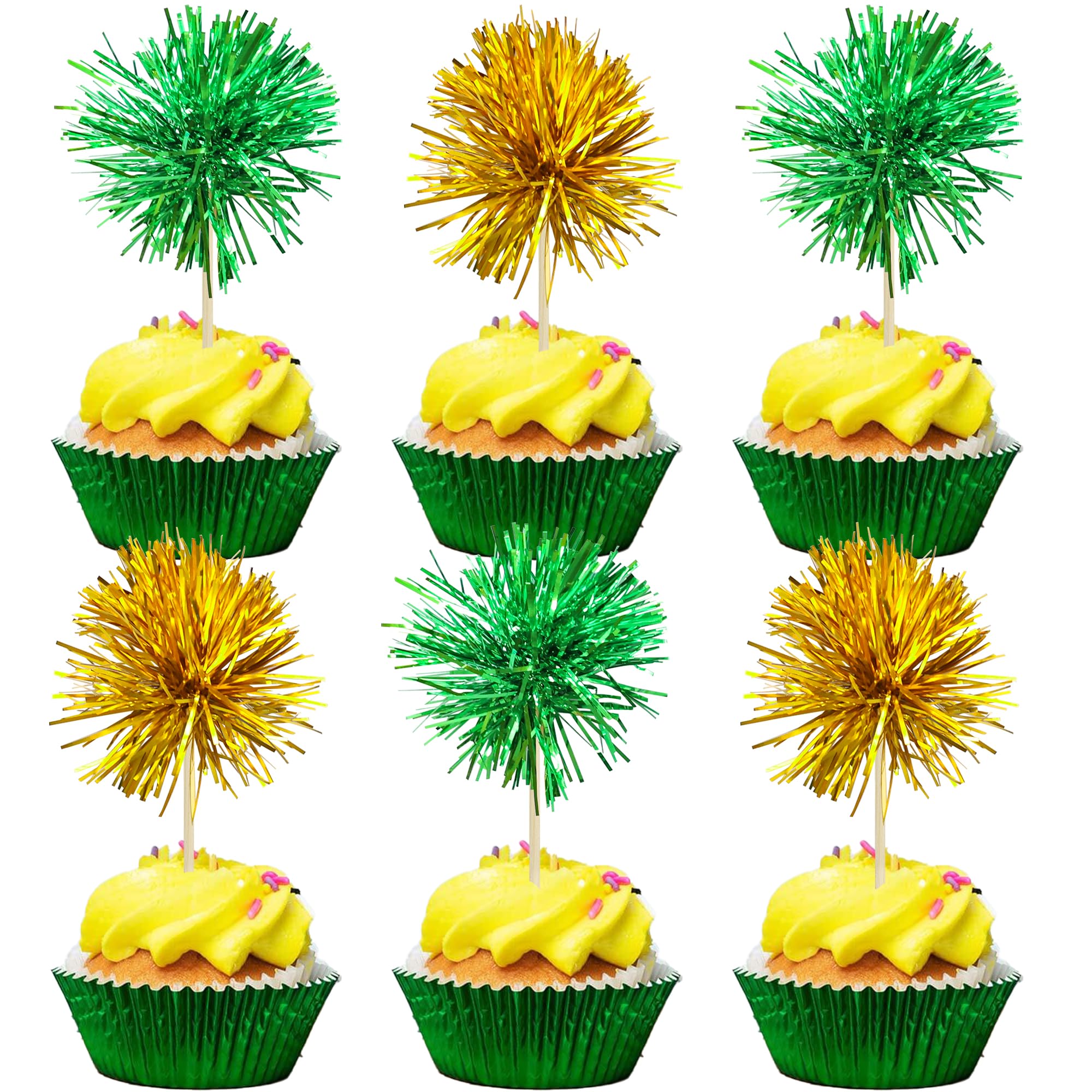 Gyufise foil firework cupcake toppers, assembled, add sparkling flair to cakes.