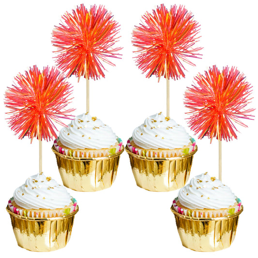 Gyufise foil firework cupcake toppers pack 30 assembled for easy cake decoration