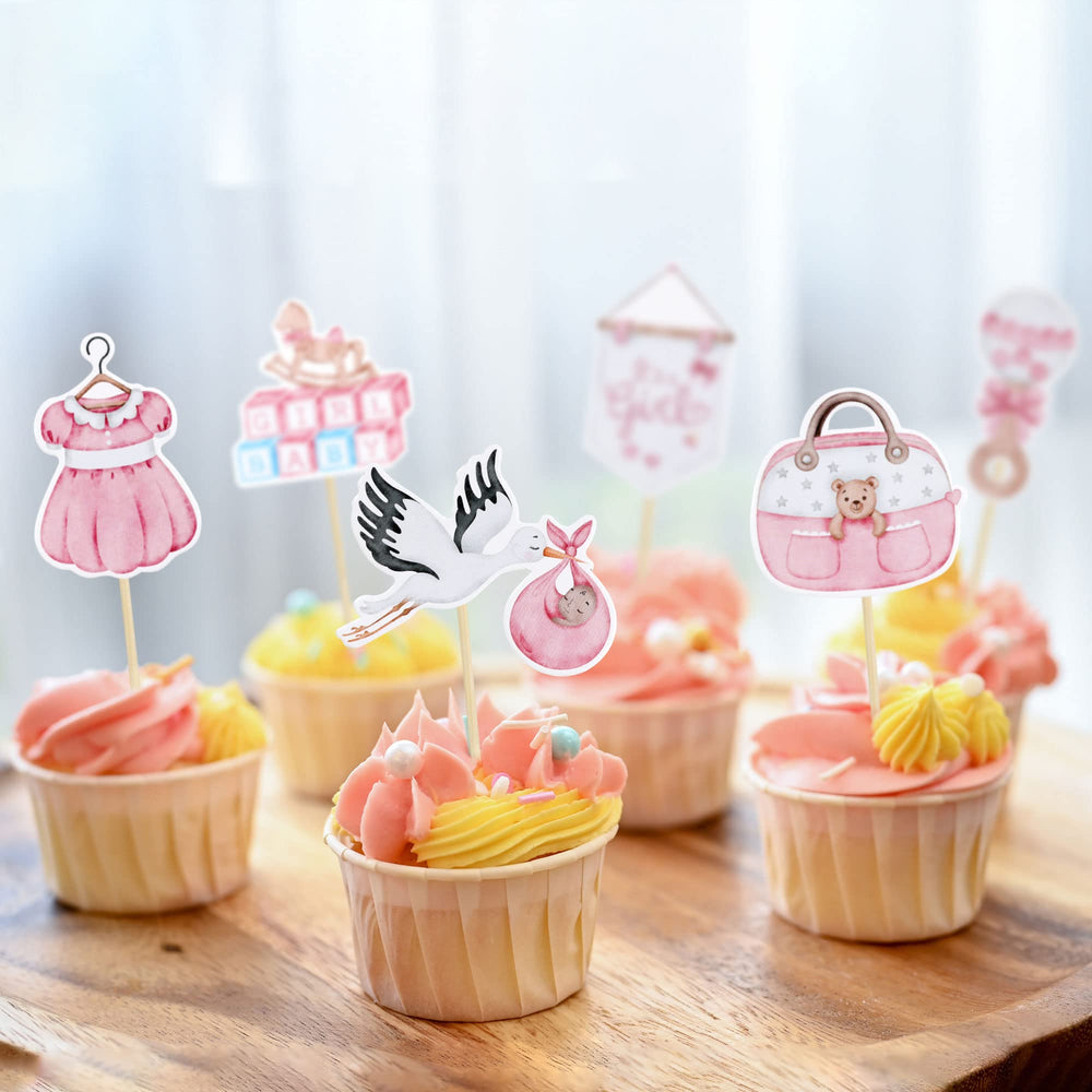 Gyufise Pink girl-theme cupcake toppers decorate cupcakes for celebrations.