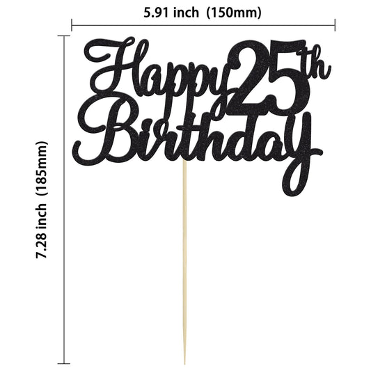 Gyufise Glitter 25th Birthday Topper with toothpick for secure cake decoration.