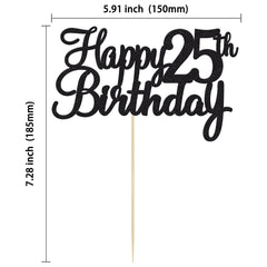 Gyufise Glitter 25th Birthday Topper with toothpick for secure cake decoration.