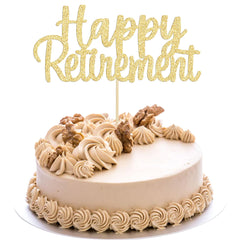 Gyufise gold glitter retirement cake topper adding sparkle to a celebration cake