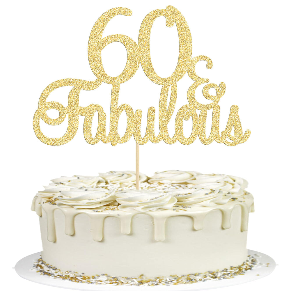 Gyufise gold glittery 60th birthday topper, assembled and ready to decorate a cake.