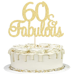 Gyufise gold glittery 60th birthday topper, assembled and ready to decorate a cake.