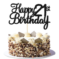 Gyufise happy 21st birthday cake topper in black glitter for an eye-catching celebration.