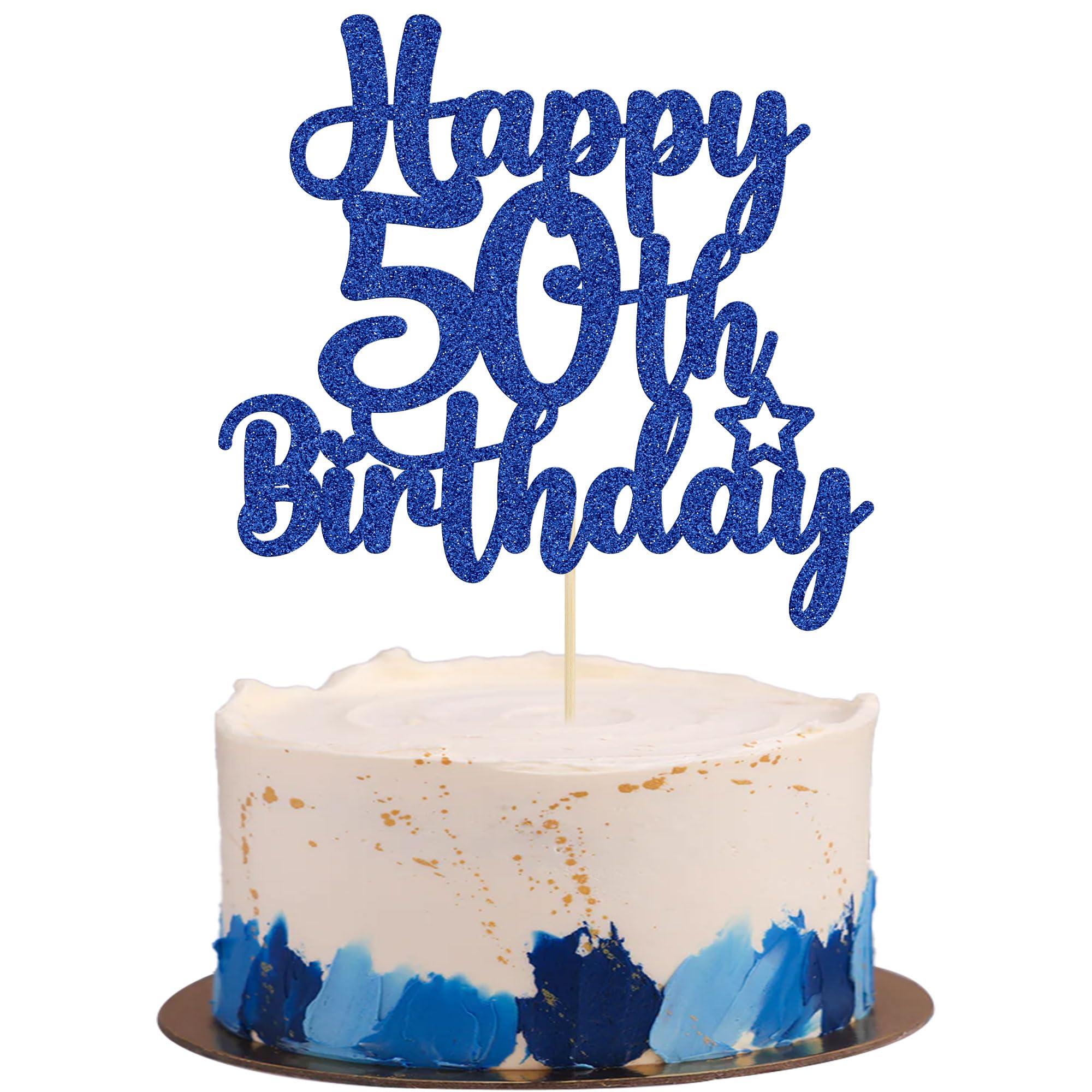 Gyufise Happy 50th Birthday Cake Topper with blue glitter adds festive flair.