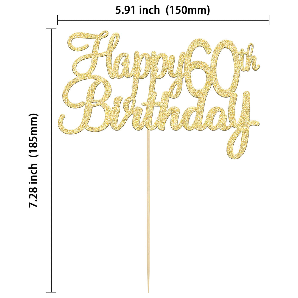 Gyufise 60th birthday topper with gold glitter used as festive cake decor