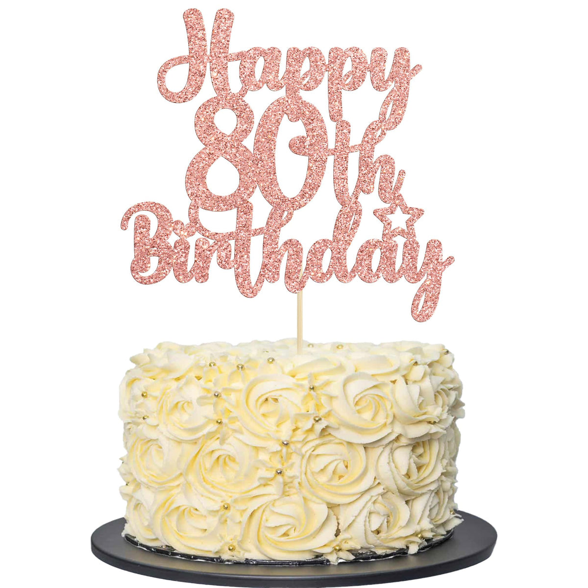 Gyufise Happy 80th Birthday Cake Topper on a cake, easy decorative pick