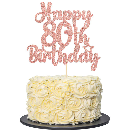 Gyufise Happy 80th Birthday Cake Topper on a cake, easy decorative pick
