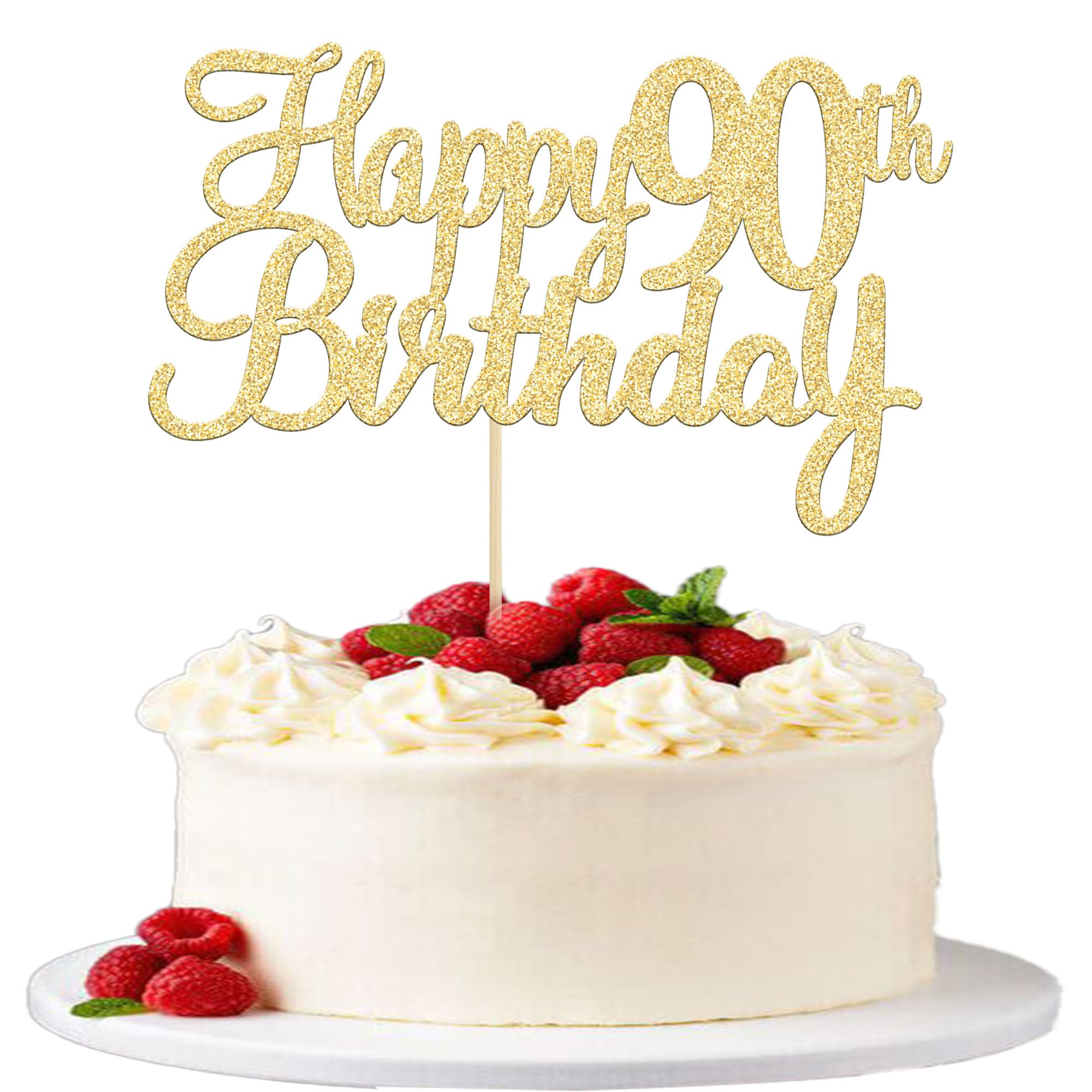 Gyufise 90th birthday cake topper glitter gold adds festive sparkle to celebrations.