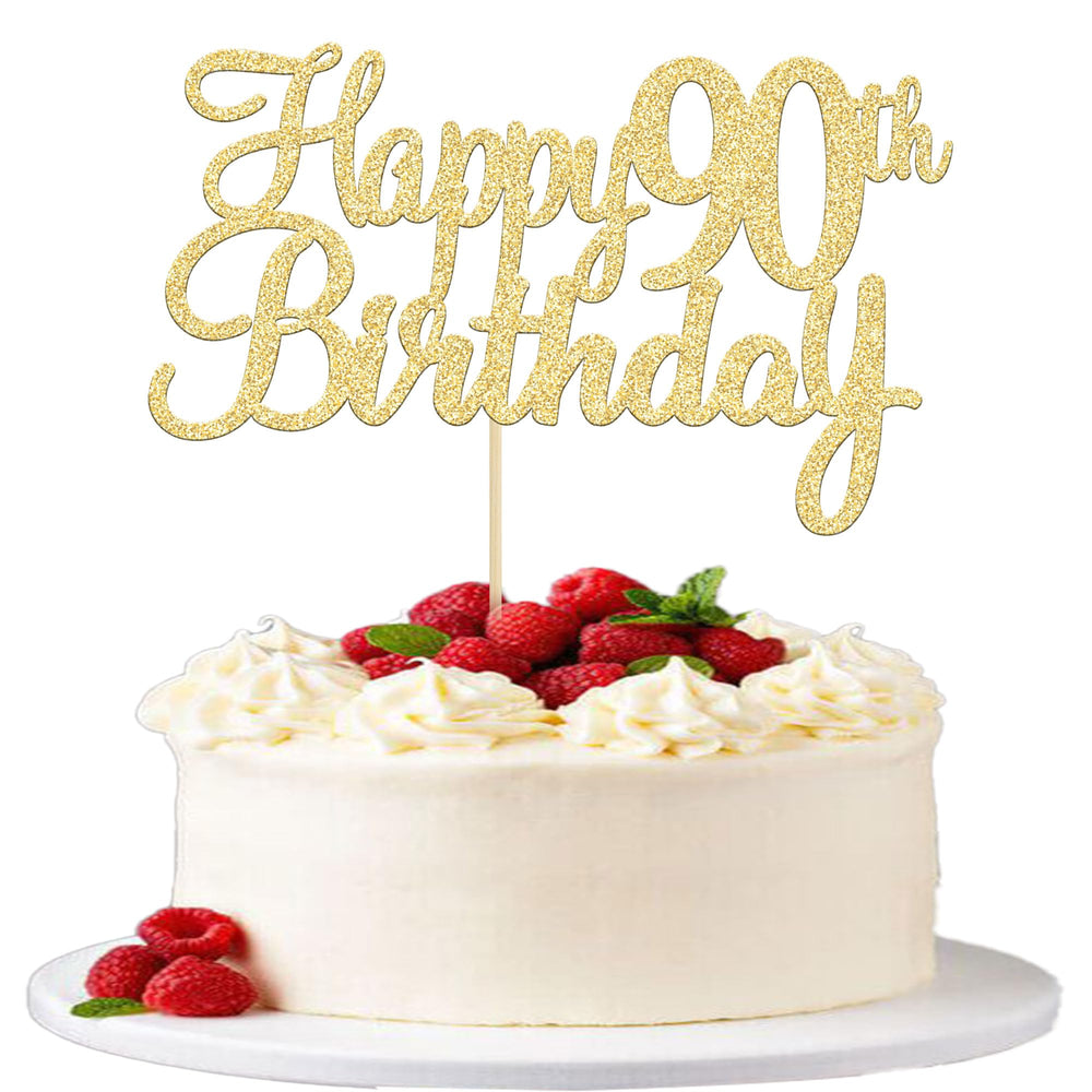 Gyufise 90th birthday cake topper glitter gold adds festive sparkle to celebrations.