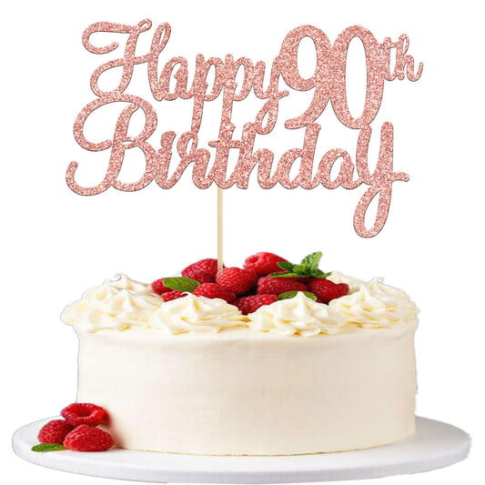 Gyufise 90th birthday cake topper in rose gold adds festive sparkle.