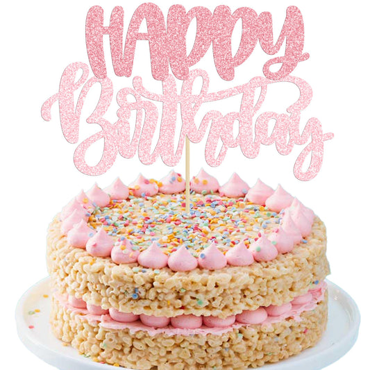 Gyufise happy birthday cake topper pink glitter adds festive sparkle to cakes.