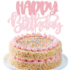 Gyufise happy birthday cake topper pink glitter adds festive sparkle to cakes.