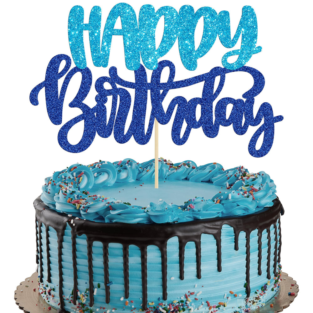 Gyufise Happy Birthday Topper Glitter Blue enhances birthday cake presentation