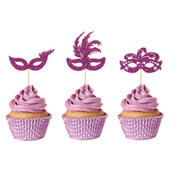 Gyufise masquerade mask cupcake toppers brighten cakes with purple glitter and easy decorating