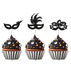 Gyufise masquerade masks cupcake toppers, assembled for direct cake insertion and festive flair.