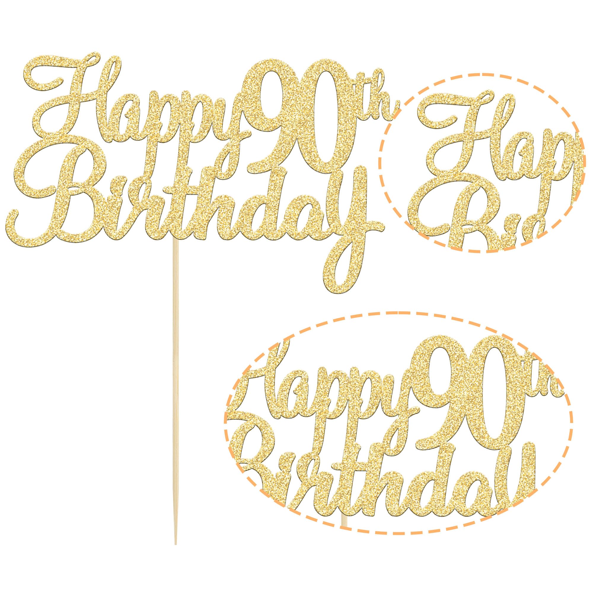 Gyufise ninety fabulous cake topper in gold brightens cakes and cupcakes.