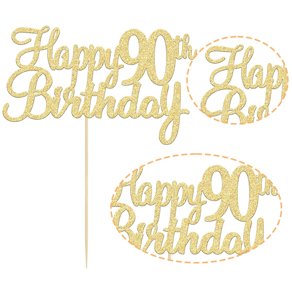 Gyufise ninety fabulous cake topper in gold brightens cakes and cupcakes.