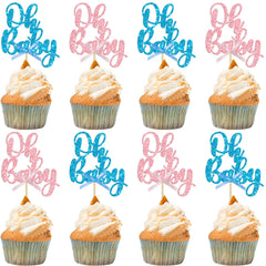 Gyufise Oh Baby pink blue bow topper on cake for baby showers