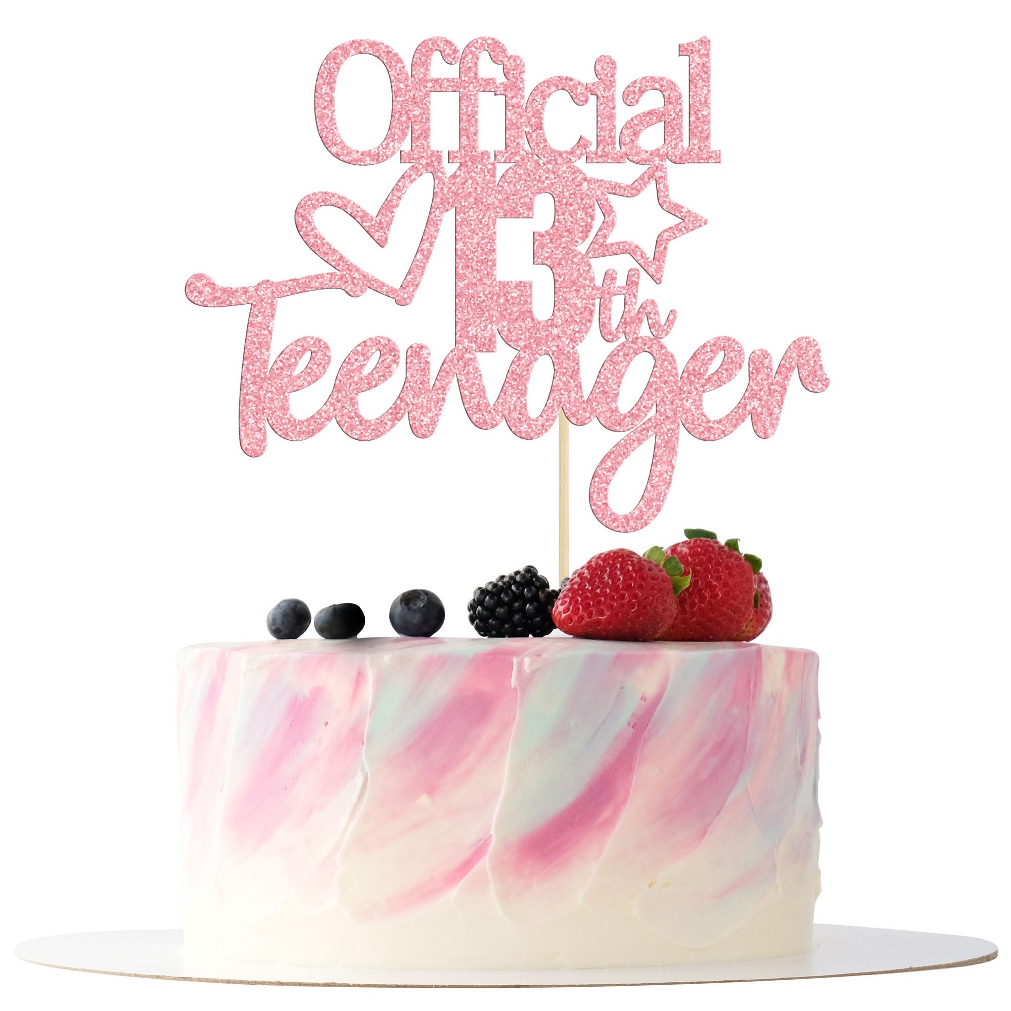 Gyufise pink glitter 13th cake topper assembled on cake, instant party décor.