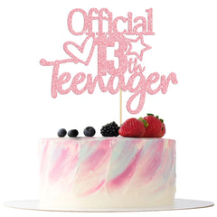 Gyufise pink glitter 13th cake topper assembled on cake, instant party décor.