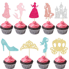 Gyufise Princess Cupcake Toppers assembled on cake for festive appeal.