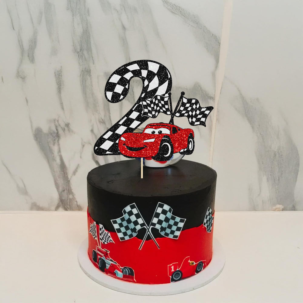Gyufise race car topper suitable for cakes, cupcakes, ice cream, and desserts.