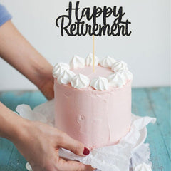 Gyufise retirement topper with toothpick stem is easy to insert into cakes.