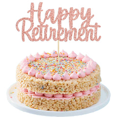Gyufise rose gold glitter retirement cake topper, ready to insert on cake.