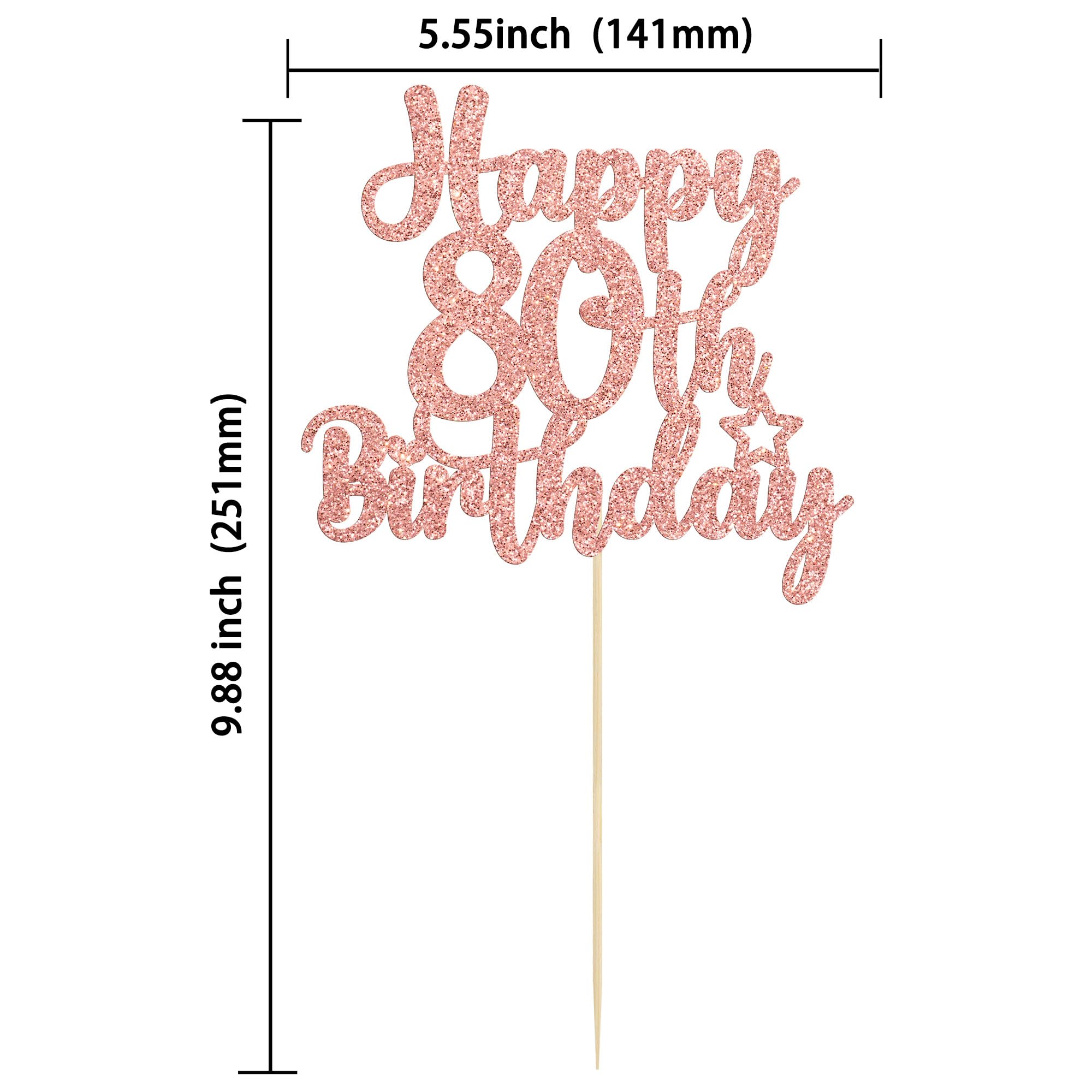 Gyufise Rose Gold glitter topper for 80th birthday celebrations adds sparkle to desserts