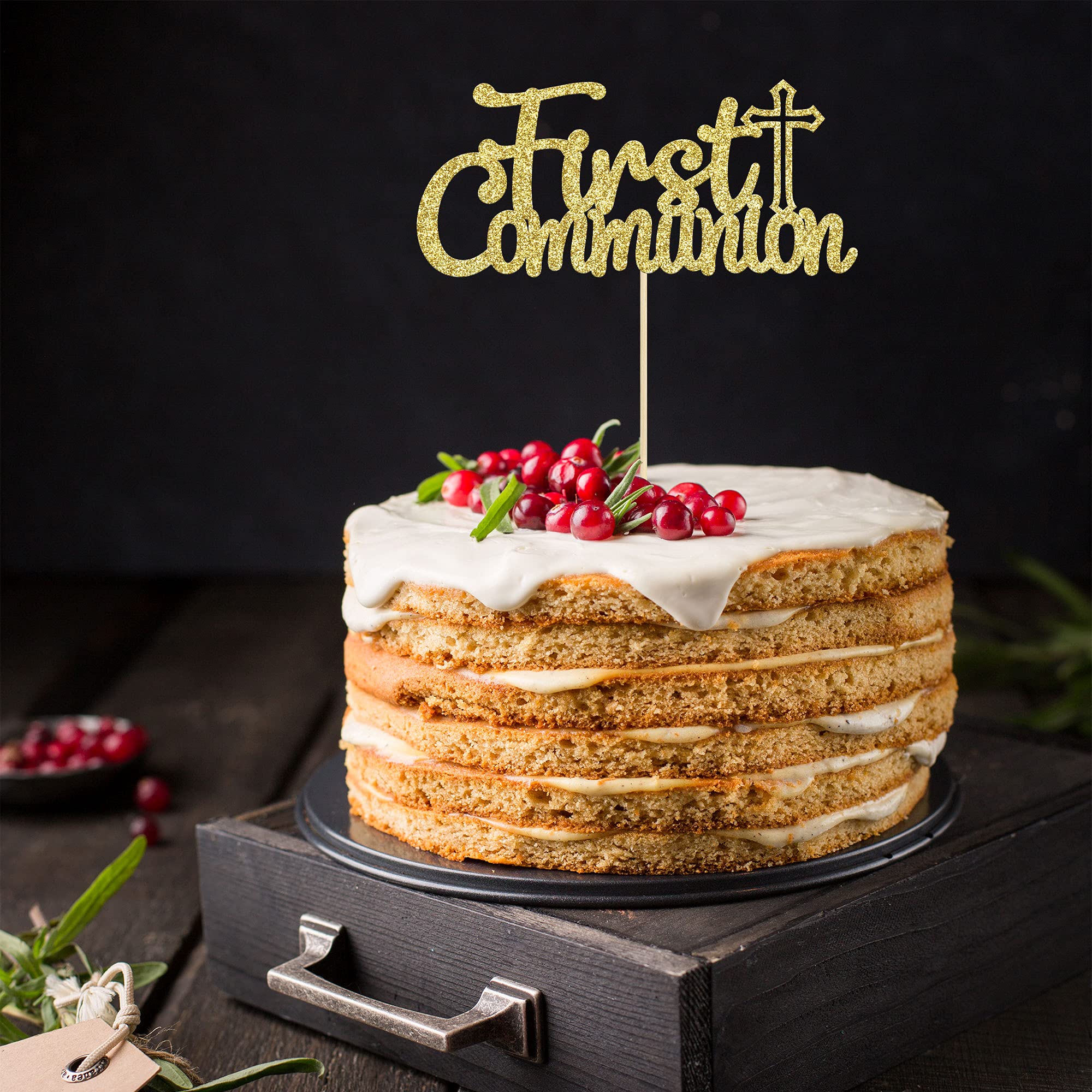 Gyufise sparkling gold cake topper for celebratory desserts and treats.