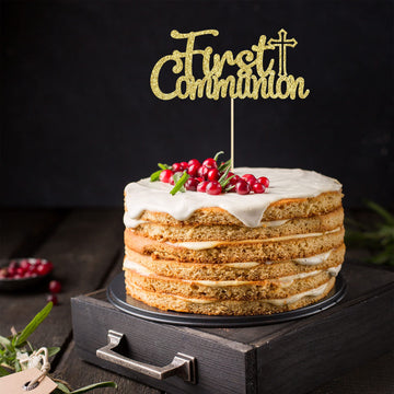 Gyufise sparkling gold cake topper for celebratory desserts and treats.