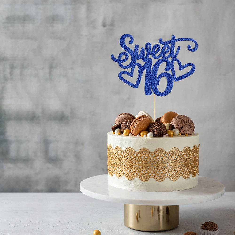 Gyufise sweet-16 cake pick blue decor for desserts.