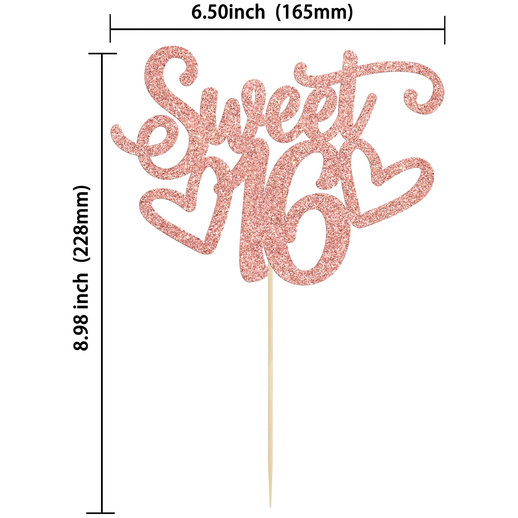 Gyufise Sweet 16 topper ready to insert into a cake.